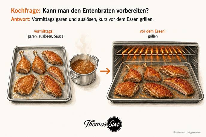 Grafik Entenbraten vorbereiten, vormittags garen und vor dem Essen grillen