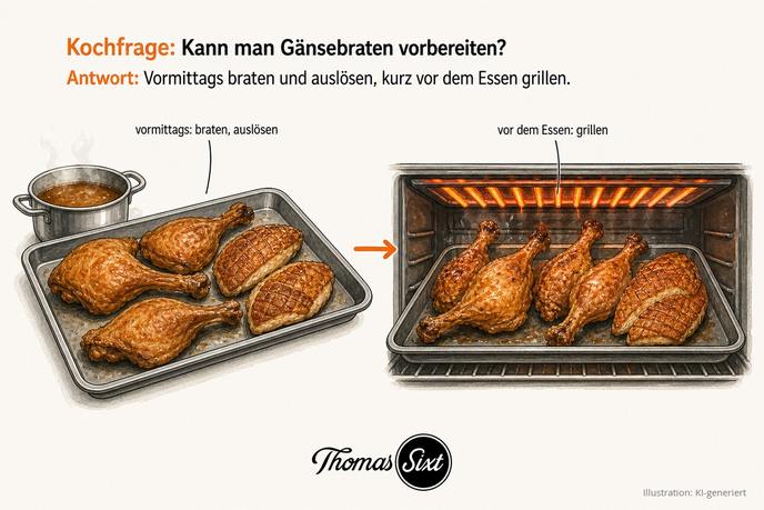 Grafik Gänsebraten vorbereiten, vormittags braten und vor dem Essen grillen