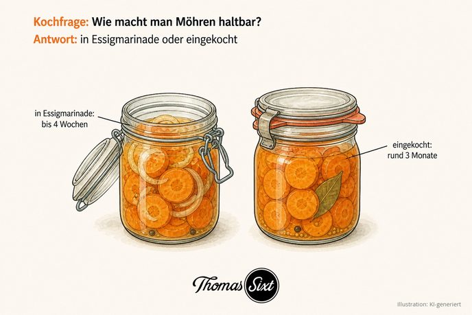 Einmachglas mit marinierten Karottenscheiben und ein verschlossenes eingekochtes Glas als Illustration