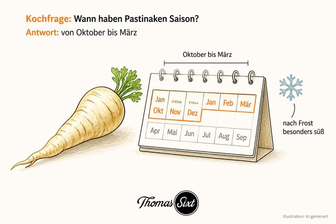 Pastinake neben einem Kalender mit den Monaten Oktober bis März als Illustration