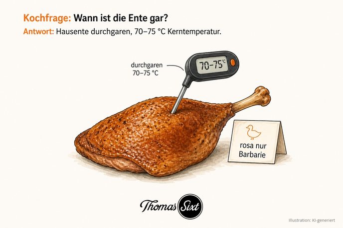Grafik Kerntemperatur Ente, Thermometer 70 bis 75 Grad