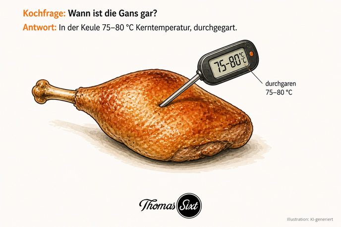 Grafik Kerntemperatur Gans, Thermometer 75 bis 80 Grad