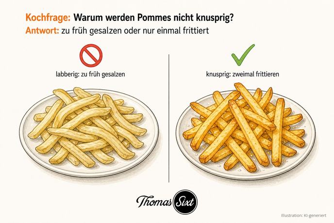 Vergleich labbriger und knuspriger Pommes frites als Illustration