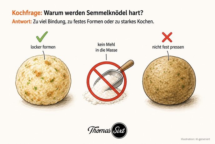 Grafik warum Semmelknödel hart werden, locker formen und kein Mehl