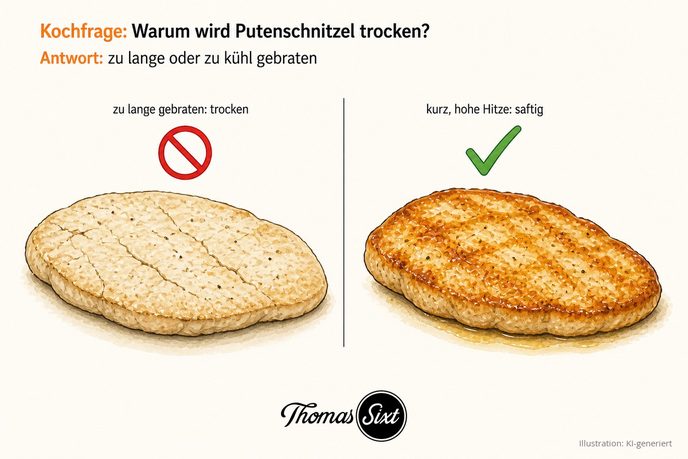 Trockenes und saftiges Putenschnitzel im Vergleich als Illustration