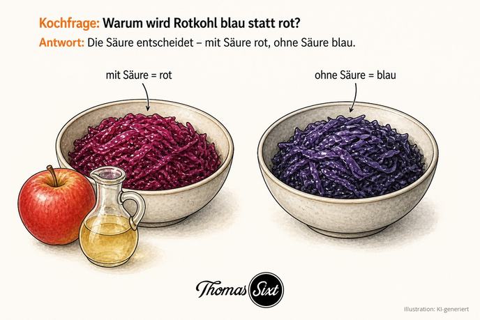 Grafik Rotkohl im Vergleich, mit Säure rot und ohne Säure blau
