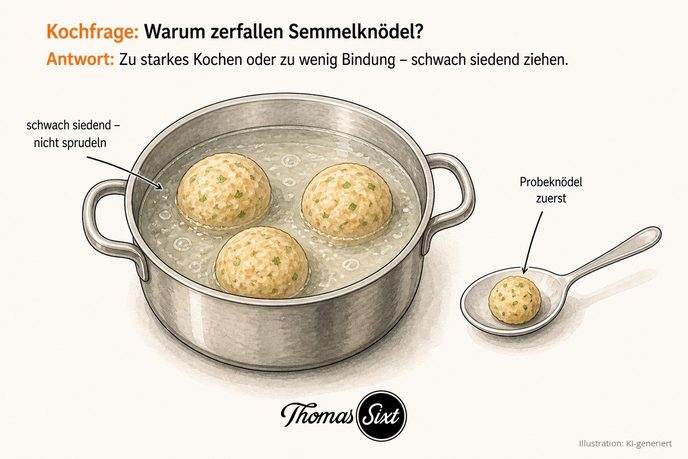 Grafik warum Semmelknödel zerfallen, schwach siedend ziehen
