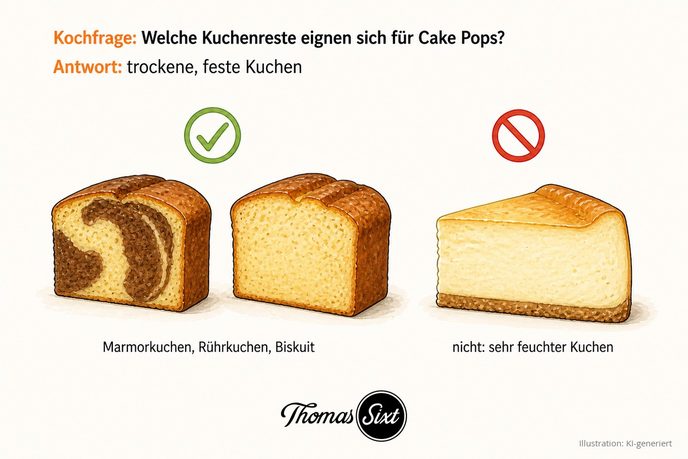 Marmorkuchen und Rührkuchen mit Häkchen und Käsekuchen mit durchgestrichenem Kreis als Illustration