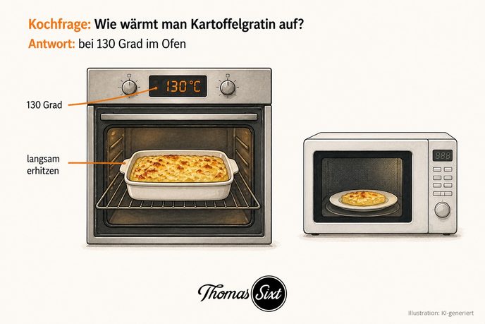 Portionen Kartoffelgratin in einer Form im Backofen bei 130 Grad, als Illustration