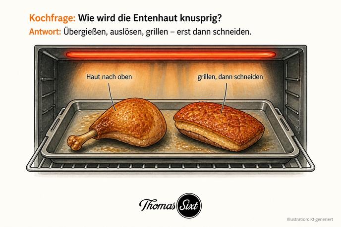 Grafik knusprige Entenhaut unter dem Ofengrill