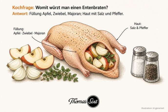 Grafik Entenbraten würzen mit Apfel Zwiebel Majoran